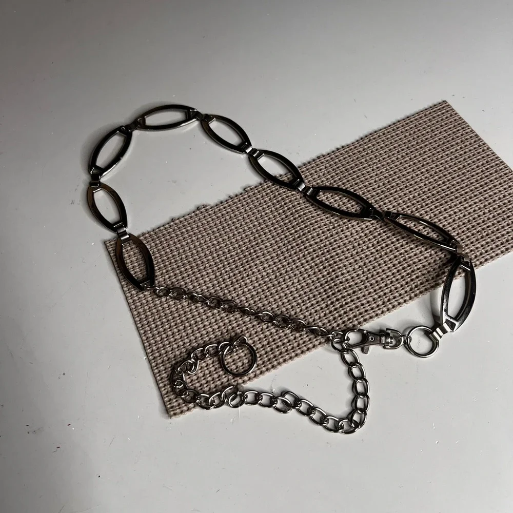 Silver Tone Oval Link Metal Chain Belt Adjustable Lobster Clasp 36 Inch